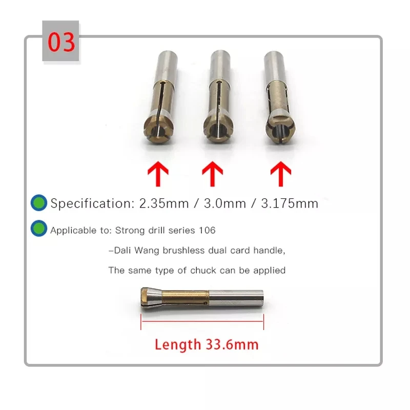 1 pieza de mano de pulido de micromotor STRONGDRILL 2,35mm 3,0mm 3.175mm portabrocas para fuerte portabrocas de doble bloqueo