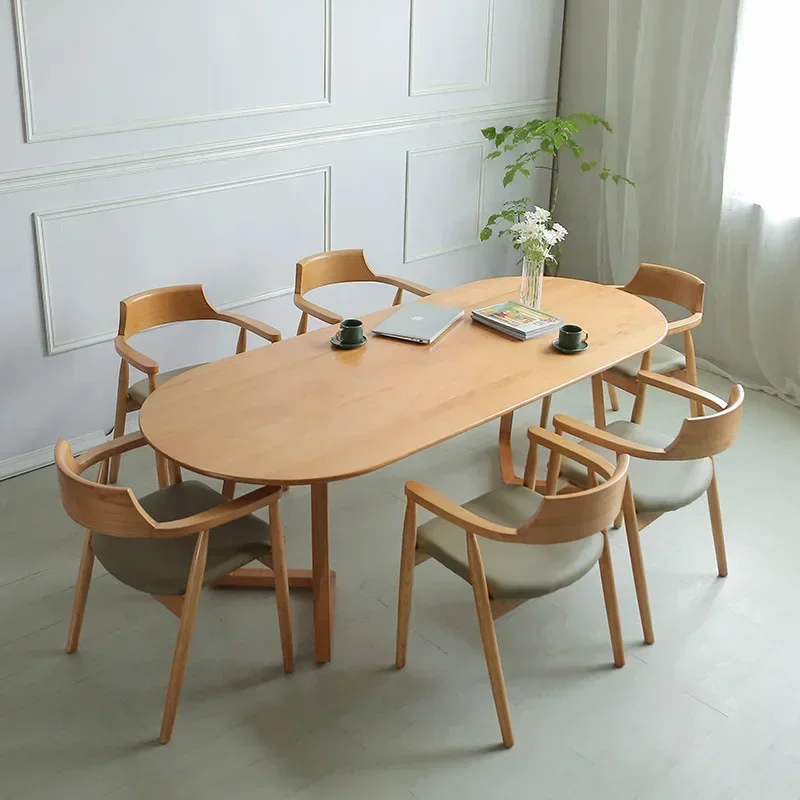 

A Nordic Design Home Dining Room Furniture Solid Wood Oval Dinning Table Modern Restaurant Furniture Sets