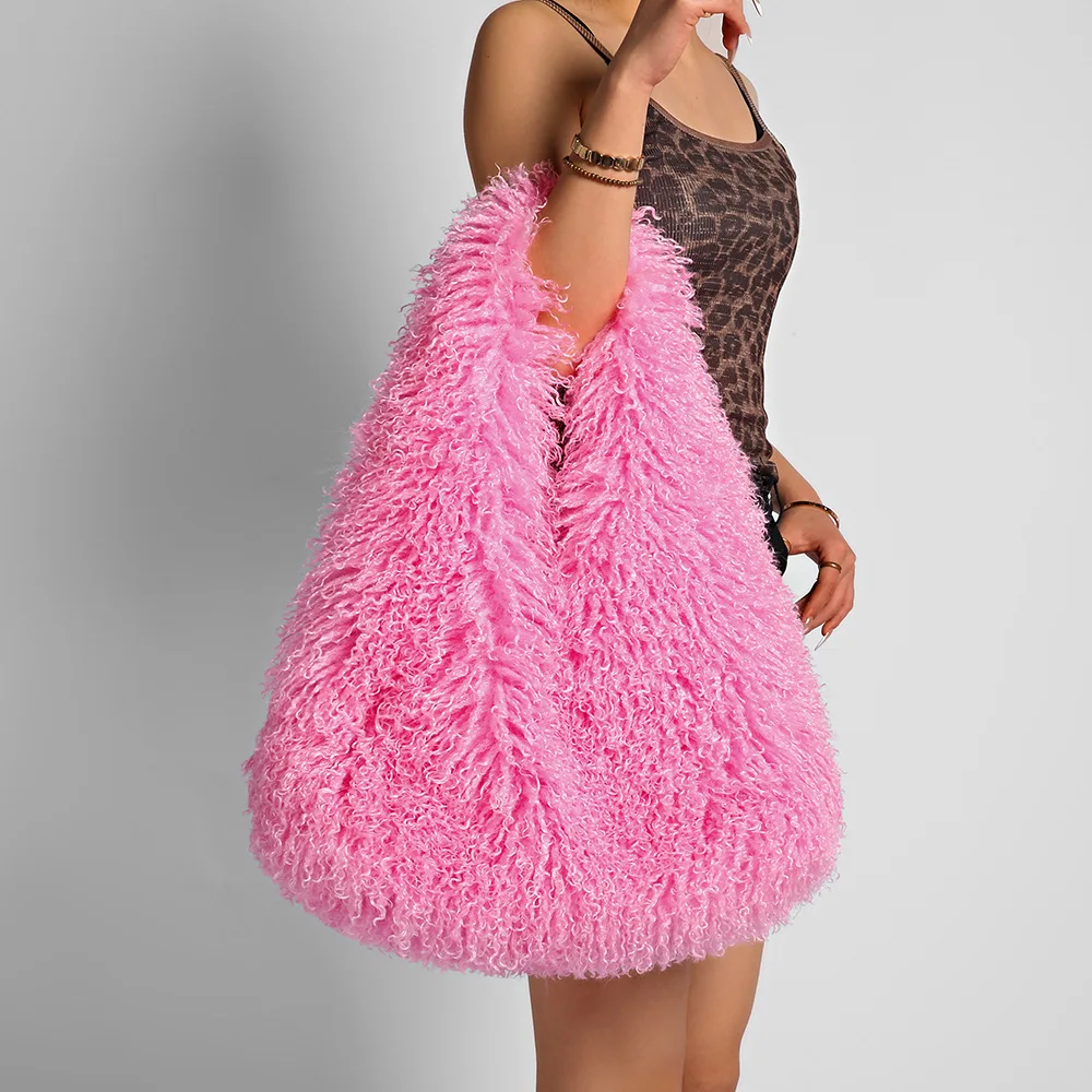 

Faux Fur Tote Bag Women's Bucket Plush Luxury Design Ladies Handbags Soft Winter Crossbody Shoulder Bags Bolsa Feminina