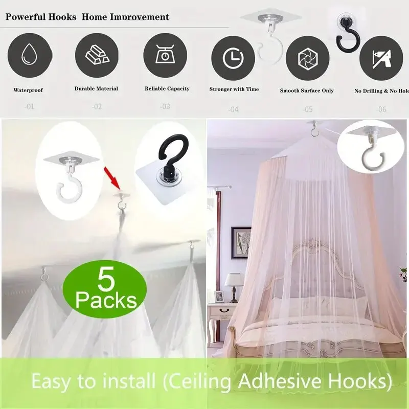 5Pcs Easy-Install Adhesive Hooks - Punch-Free, Contemporary, for Secure Wall