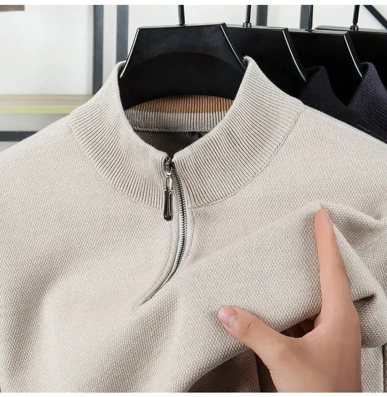 

Half-Turtleneck Zipper Fleece-Lined Thickened Men's Winter 2025 New Warm One-Piece Fleece Base Knitted Sweater Trend