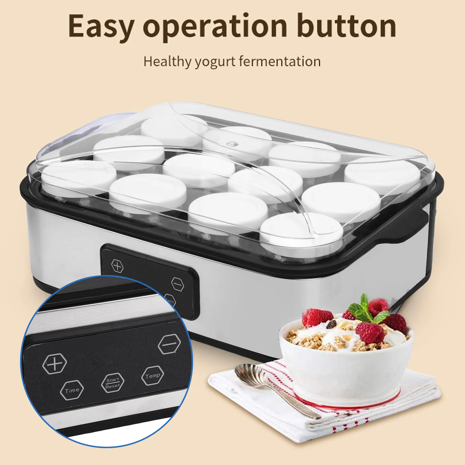 110 فولت/220 فولت صانع الزبادي التلقائي 0-48h الموقت قابل للتعديل درجة الحرارة صانع الزبادي الآيس كريم صانع بودنغ مع 12 قطعة أكواب 180 مللي