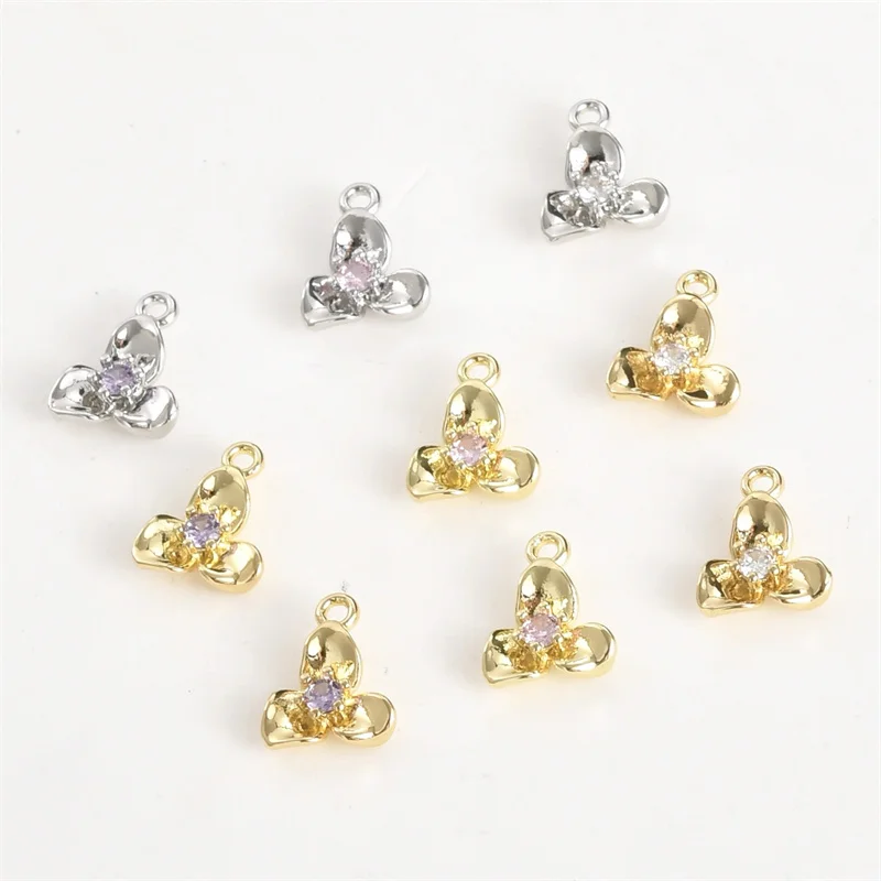 

New style 40pcs/lot zircon core cartoon flowers shape copper floral beads diy jewelry garment pendant accessory