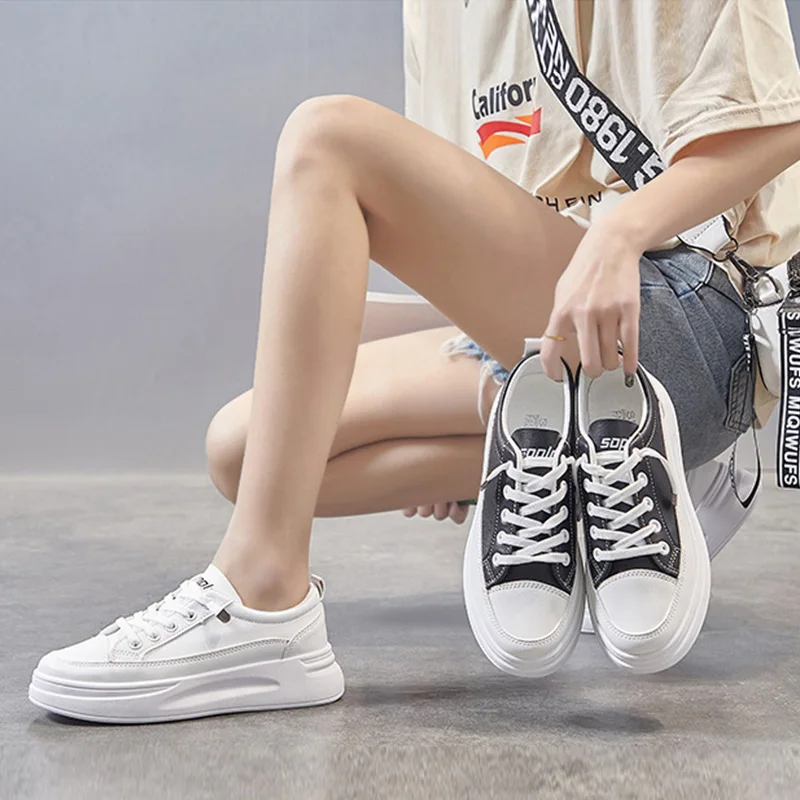 Fashion Sneakers Women Shoes Young Ladies Casual Shoes Female Sneakers Brand Woman White Shoes Thick Sole 3cm A2375