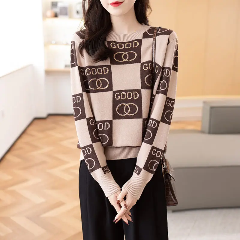 

New Knitted Crew Neck Women's Sweater Loose Thin Long-sleeved Sexy Meat-covering Bottoming Shirt Top Sweaters