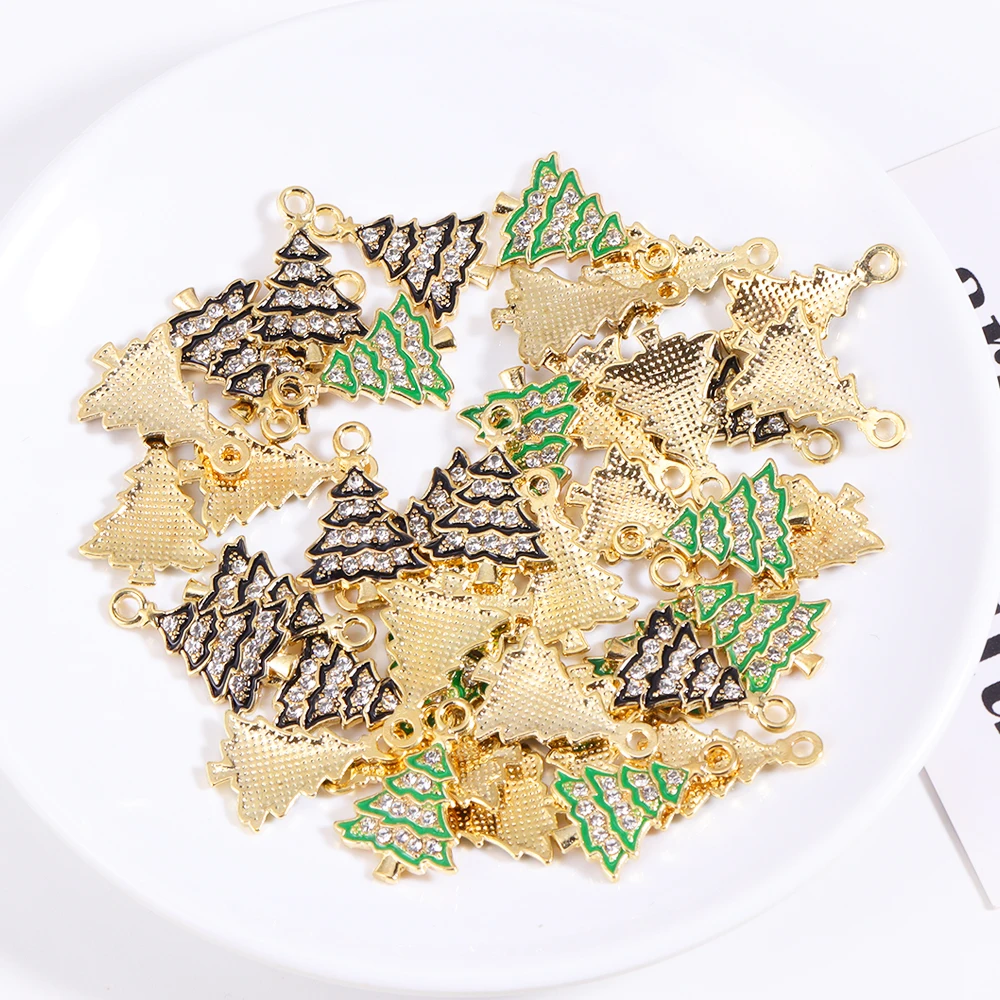 10 Stück schöne grüne Weihnachtsbaum Emaille Legierung Anhänger für Weihnachtsfeier Schmuck Ohrringe Halskette DIY handgemachten Schmuck Handwerk – Detail 1