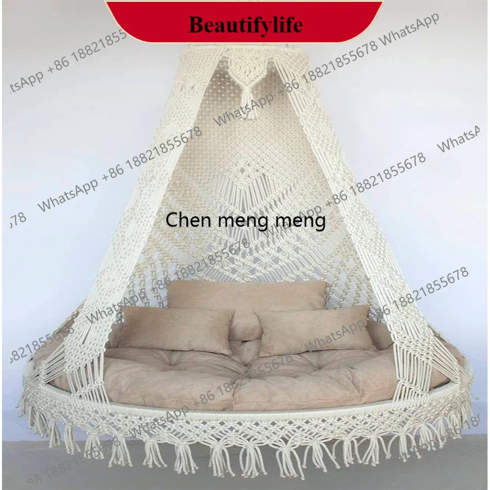 

M138Rope Single Swing Chair Indoor/Outdoor Use Hand-Woven Chair Cotton Folding Camping Hanging Swing Hammock
