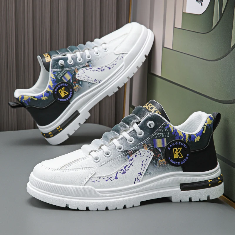 

Autumn/Winter Men's Sneakers Comfortable Platform Chunky Shoes Leather Sports Loafers Vulcanized Shoes Casual Warm Cotton Shoes