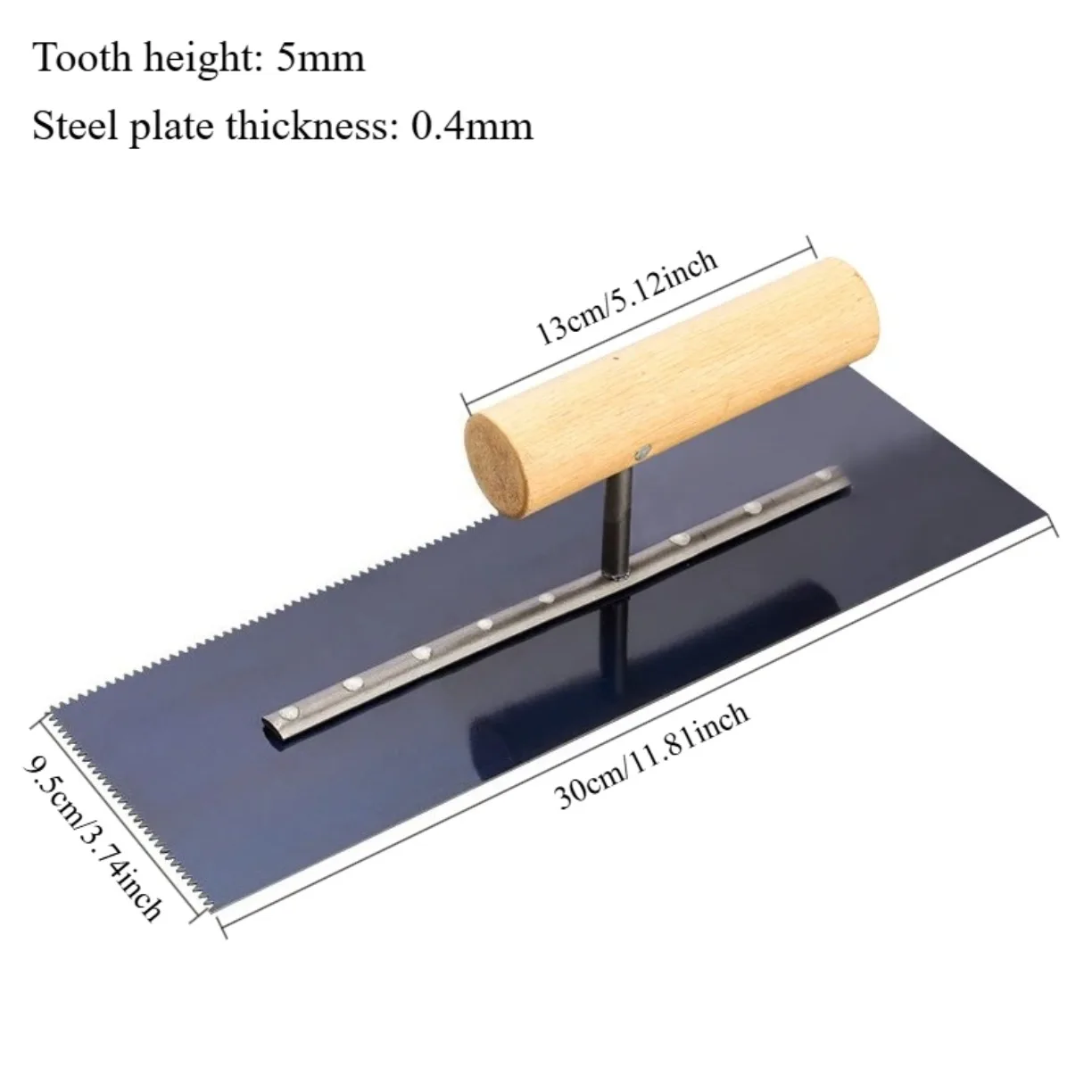 Lightweight Blue Steel Concrete Cement Plastering Finishing Trowel with Unique Serrated Design, Wooden Handle Finishing Tool