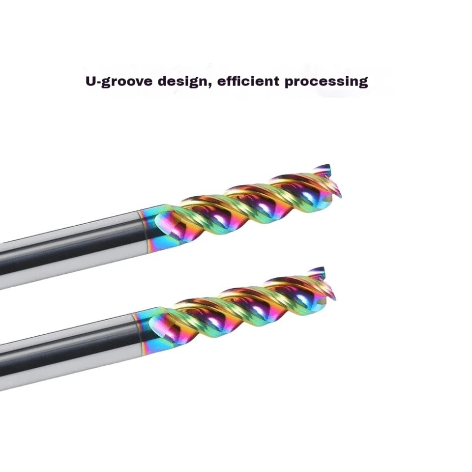 

HRC65 алюминиевая фреза из вольфрамовой стали с U-образной канавкой, фреза с ЧПУ из твердого трехзубые пластины с DLC-покрытием