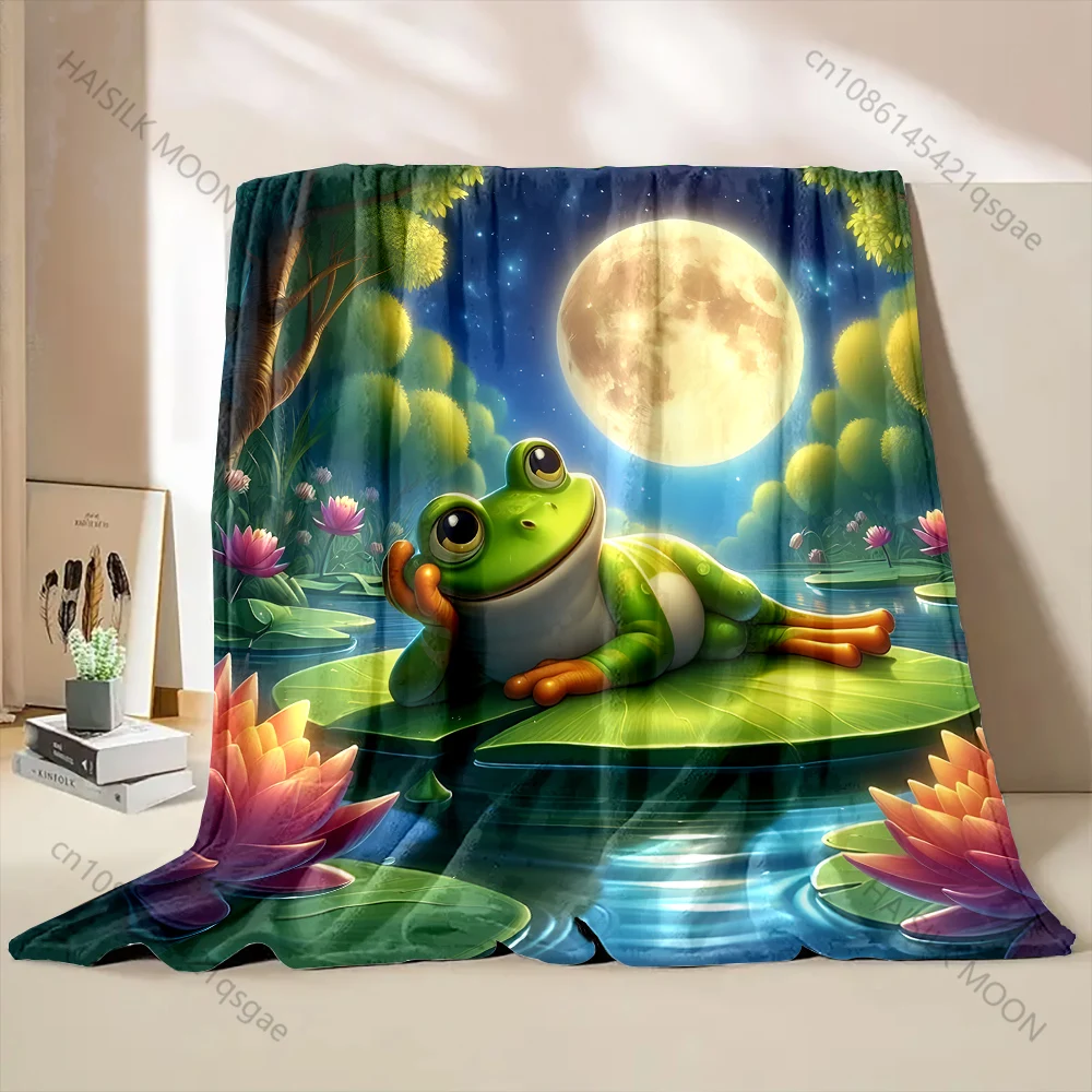 Multi-size Frog on Lily Pad Pattern Blanket Flannel Material Soft Warm for All Seasons, Home Outdoor Camping Picnics RV