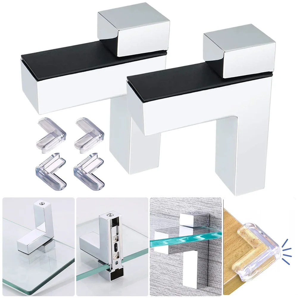 Clear Rubber Corner Guards & Adjustable Glass Shelf Clamp Holder Brackets Set Hand Tools Power Tools Accessories