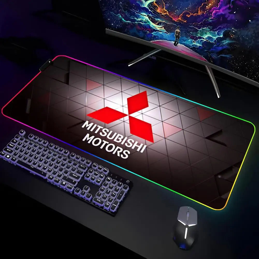 Luxury Car M-mitsubishis Logo Mouse Pad Gamer RGB Deskmat Keyboard Mat Gaming Laptops LED Mousepad Desk Protector Anime Mause Ma