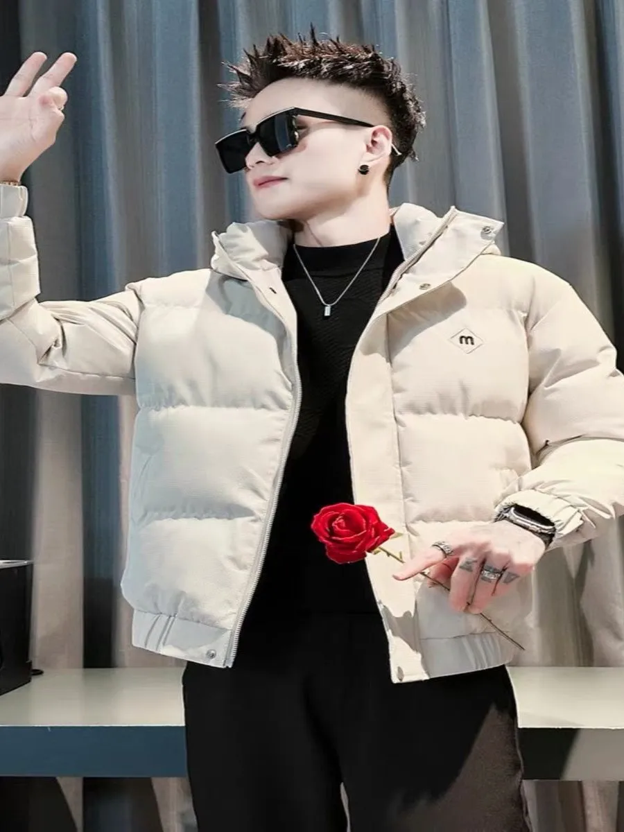 

Модная утепленная хлопковая куртка с капюшоном для мужчин, зимняя теплая новая модель, студенческая модная верхняя одежда, пальто прямого кроя, удлиненное