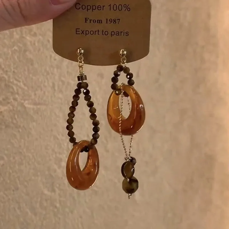 خمر زهرة بنية هندسية انخفاض الأقراط المستديرة للنساء الاكريليك الأقراط الخشبية استرخى مجوهرات الأذن العرقية Pendientes Mujer #4