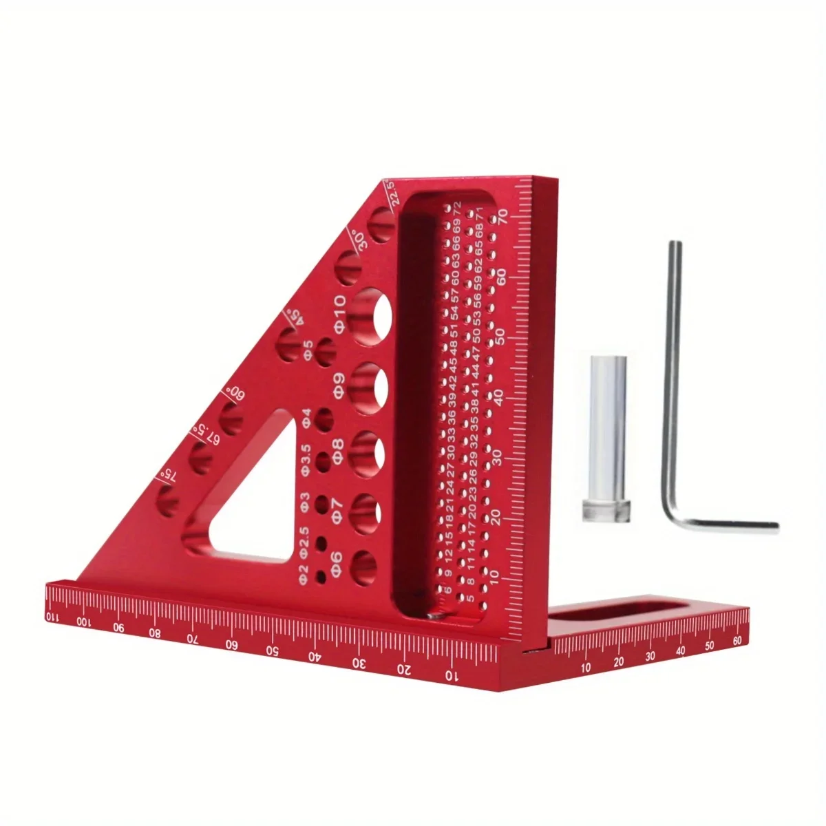 3D Multi-Angle Metric/Inch Measuring Ruler, 45/90 Degree Aluminum Alloy Square Protractor, High Precision Layout Measuring Tool