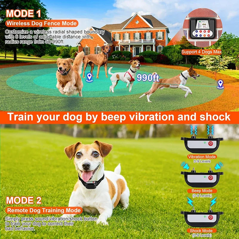 2in1 Electronic Dog Training Collar Fence Wireless Anti Barking Remote Dog Collar Barking Stopper Auto Behaviour Correct Outdoor