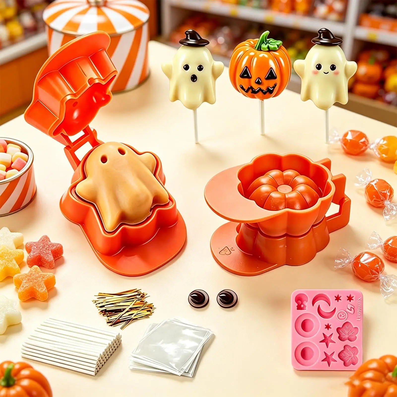 Halloween Pumpkin Ghost Cake Pop Mold with Sticks Seasonal Cakesicle Baking Moulds Festive Dessert Moulds for Bakers Hobbyists