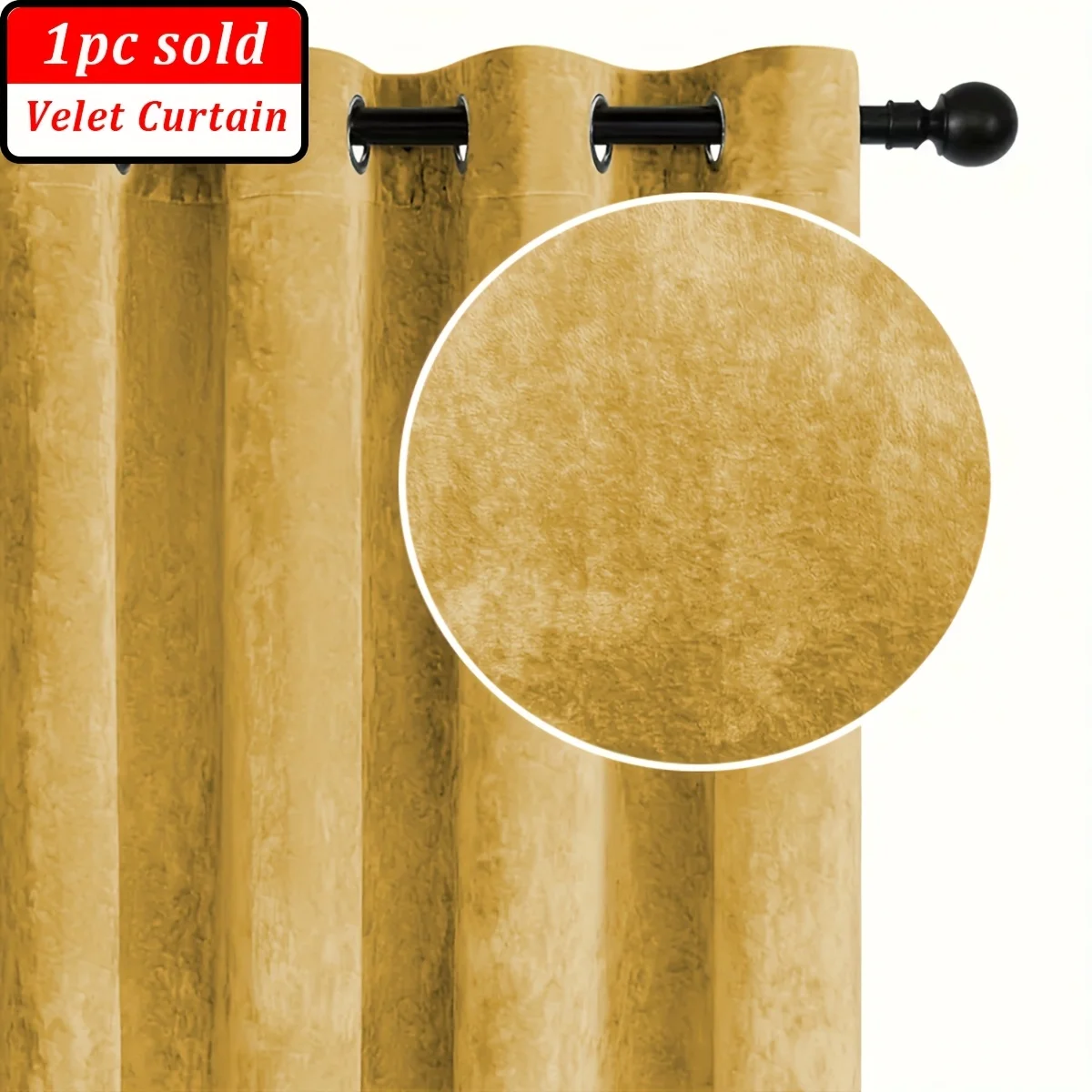 1pc Solid color Velvet Blackout Curtain Light Blocking, UV Protection, Heat Insulation, Thick Drapes for Living Room, Bedroom
