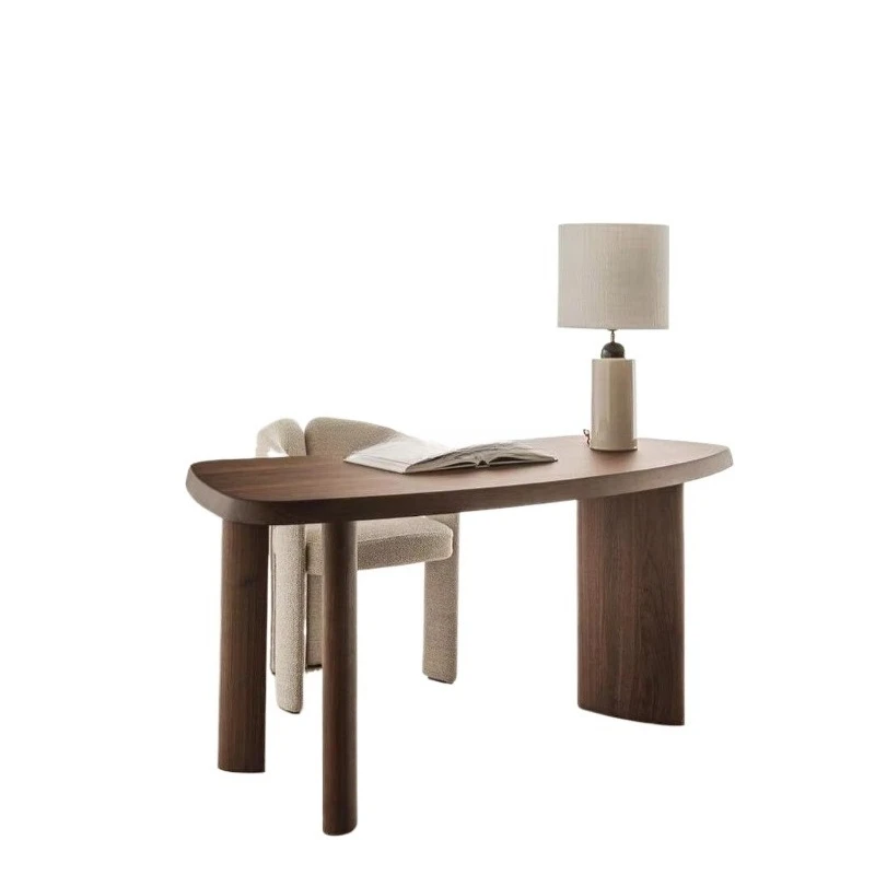 Italian minimalist style solid walnut curved computer desk, suitable for study and home office, easy to assemble