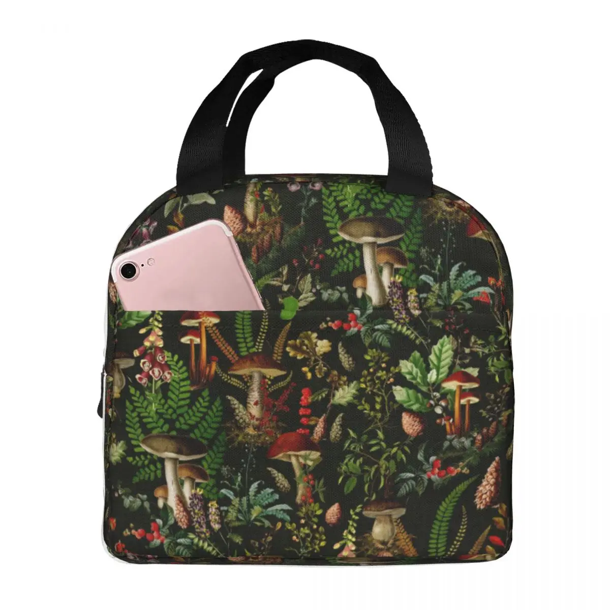 Psychedelic Mushroom Forest Botanical Insulated Lunch Bag for Women Portable Thermal Cooler Lunch Box Office Picnic Travel
