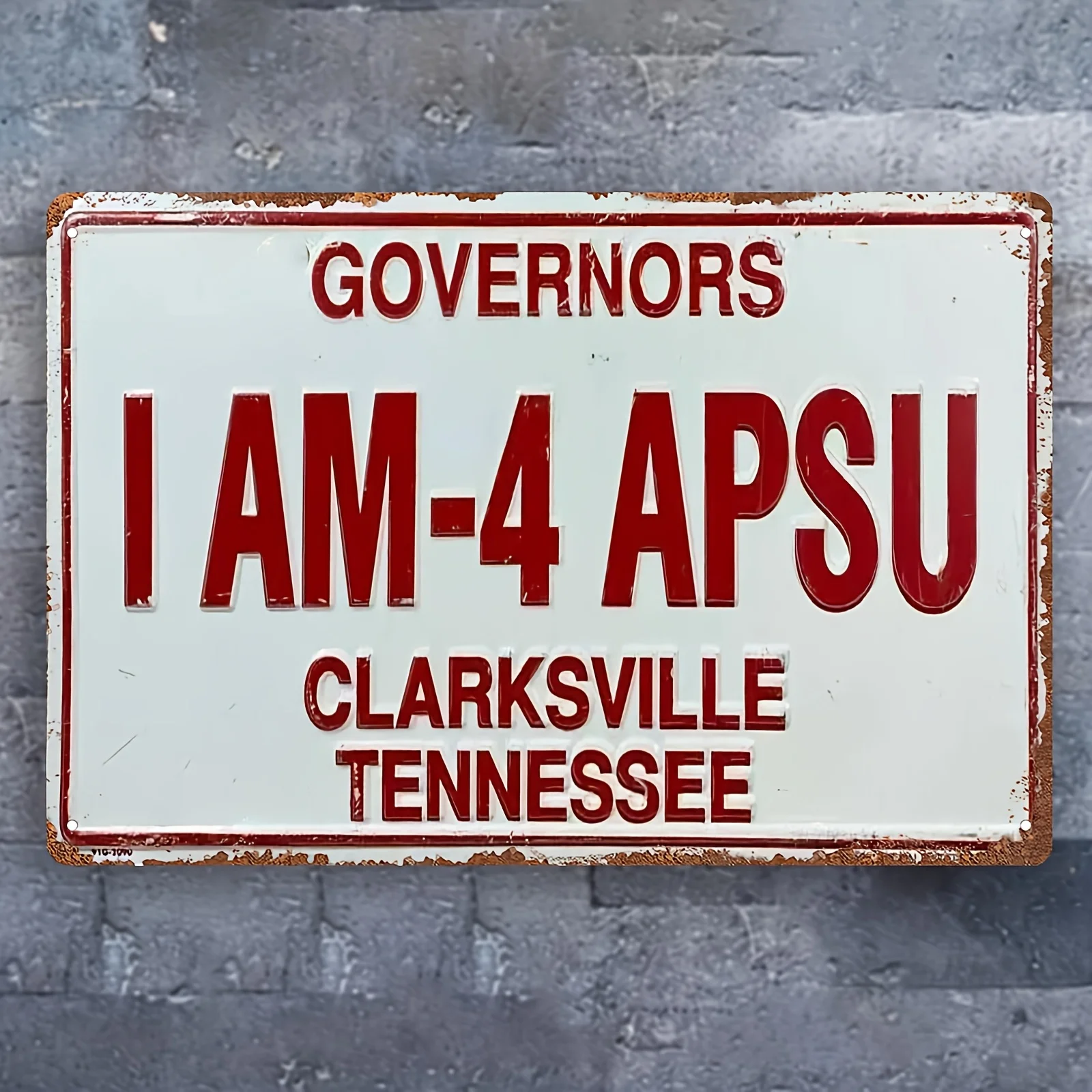 ,  Vintage Iron Wall-Mounted Decorative Metal Sign - Governors I AM-4 APSU Booster License Plate Clarksville Tennessee Design,