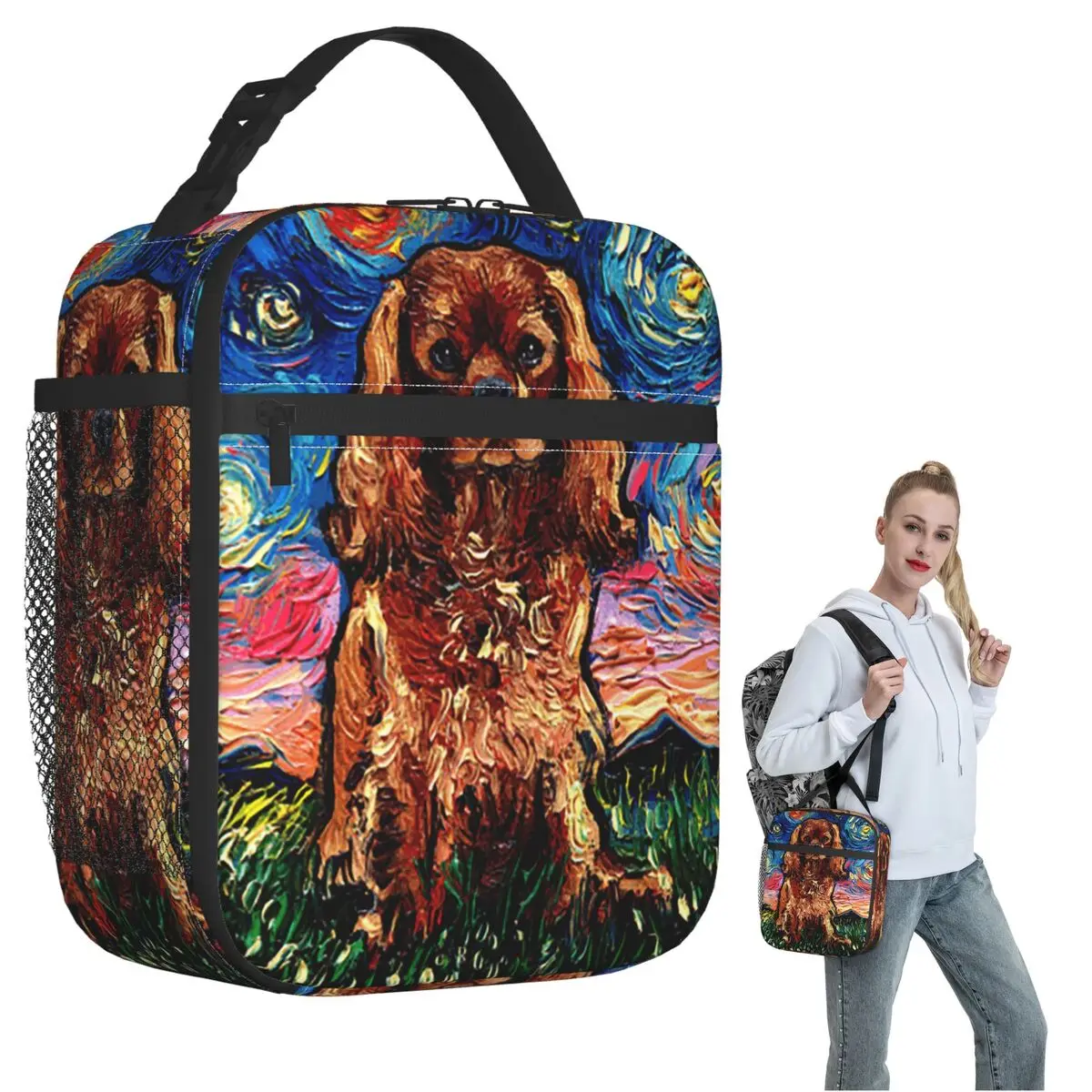 Ruby Dog Cavalier King Charles Spaniel Night Insulated Lunch Bag for Women Kids Portable Food Boxes Thermal Lunch Box Tote