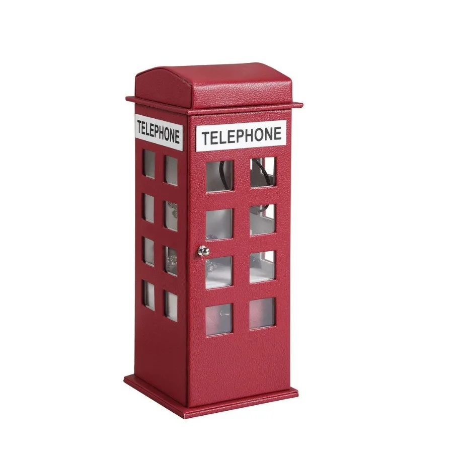 

11.5 Tall Leather Jewelry Box British Telephone Design Burgundy Red