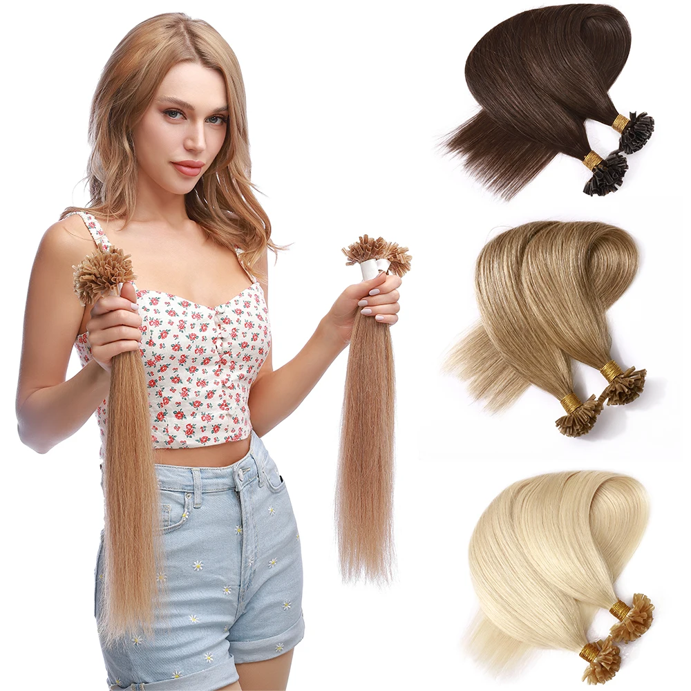 Johanna Choices-Extensions de cheveux en U pré-collés, Nail Tip, 100% cheveux humains naturels, 50g, 100g, KerBrian Tip, 14-24\