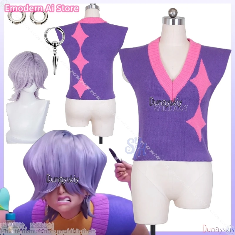 

Saja Boys Mystery Cosplay Kpop Demon Movie Anime SODA POP 할로윈 의상 Kawaii Lovely Purple Vest Sweater 코스프레 Cute Halloween Cos