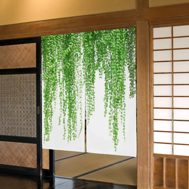 Plant Green Rattan Leaves Door Curtains Japanese Style Partition Split Curtain for Kitchen Bedroom Decorative Doorway Curtains