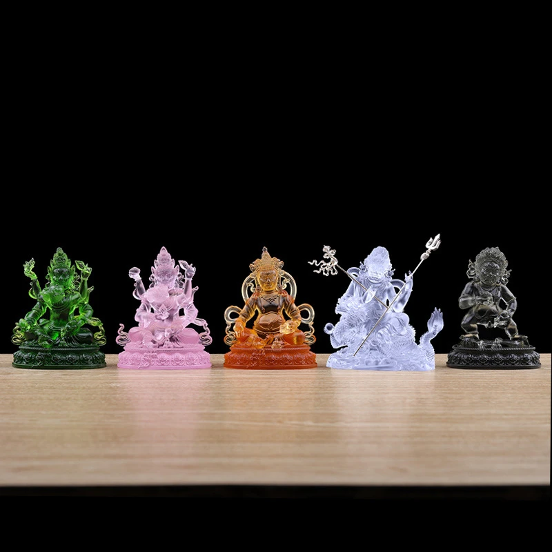 

Coloured Glaz Five Wealth God Esoteric Buddhism Statue Decoration Home Offering Tibetan Buddhism
