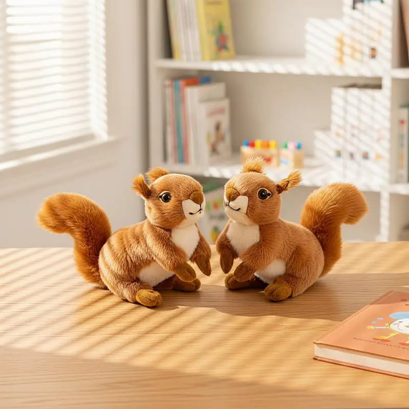 Cute Lifelike Simulation Squirrel Plush Toy Soft Fluffy Stuffed Doll for Home Decor Kids Surprise Gifts Zoo Souvenir