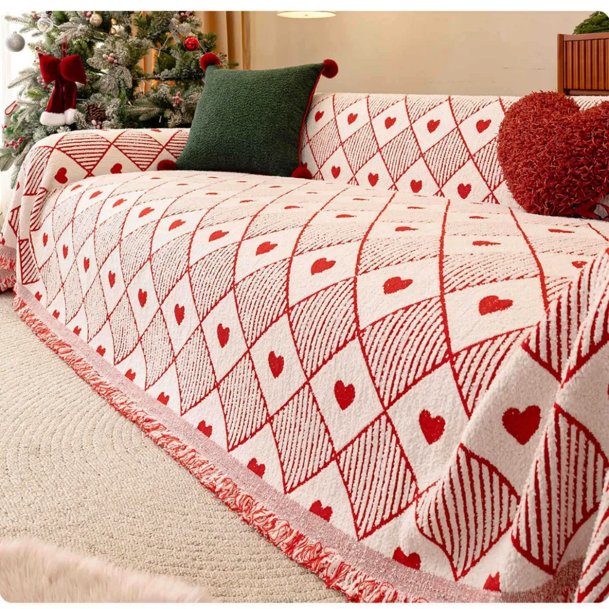 

Christmas Plush Sofa Cover Cloth Holiday Decoration Universal Blanket Autumn Winter Vintage Red Sofa Covers Towel Blankets