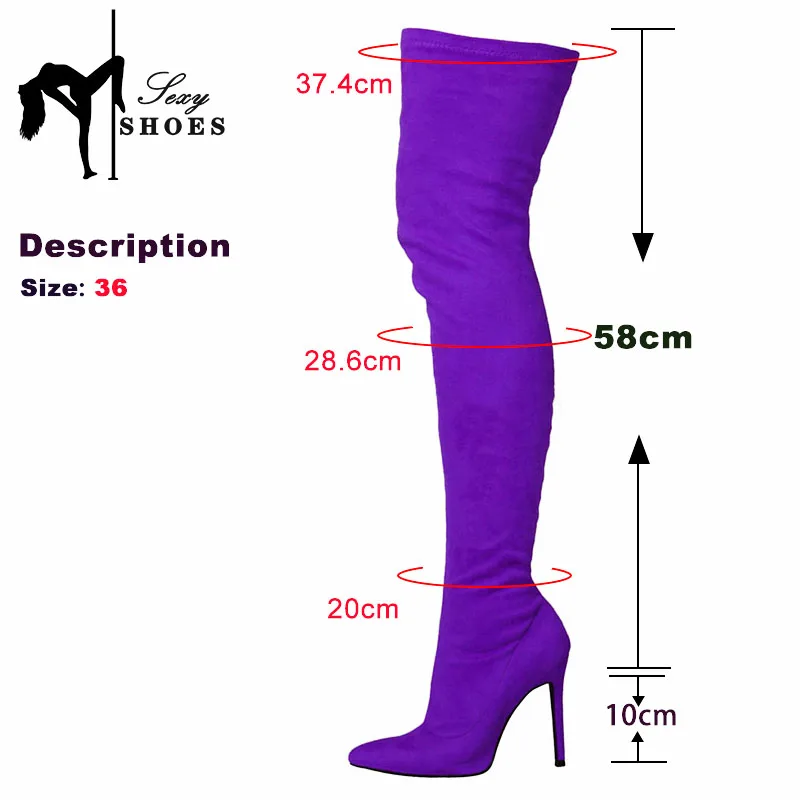 Green Color Over The Knee Women\'s Boots Fashion Nightclub High Heels Large Size Elastic Long Boots 10CM Autumn Pointed Toe Shoes