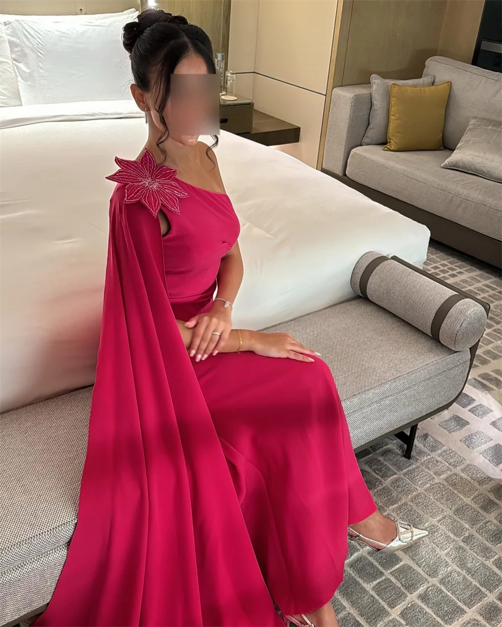 Formal Gown Saudi Arabia Evening     Prom Dearin One-shoulder A-line Floor Length Skirts Draped Knot Ruffle