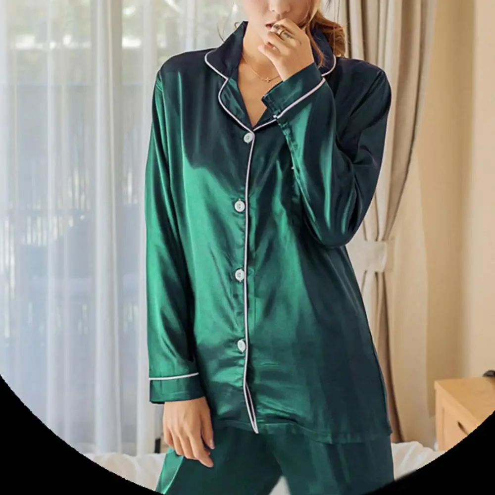 2 Pieces Women Silk Satin Pajamas Pyjamas Set Sleepwear Pijama Winter Long Sleeve Tops Pants Set Loungewear pyjama pour femme