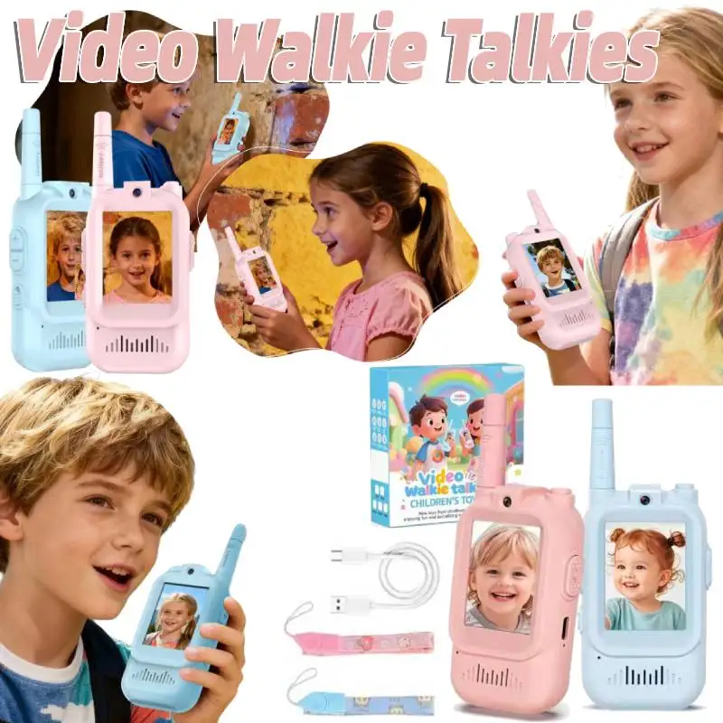 2PCS Kids Video Walkie Talkies with Screen Display Rechargeable Cute Video Intercom Child One-Click Call Walkie Talkies Toy Gift