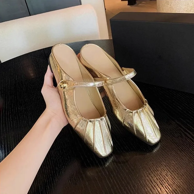

New Women's Shoes Exquisite Square Head Müller Slippers for Woman Fashion Flat Bottom Casual Shoes Designer Shoes Zapatos Mujer