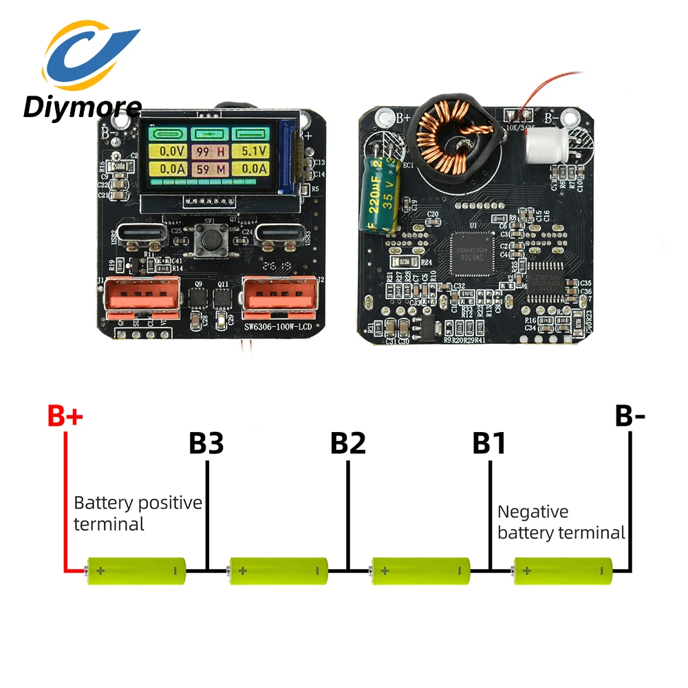 DIY Power Bank Mainboard 4S 100W PD Bidirectional Fast Charge Color Screen Display Multi‑Protocol For Lithium Battery Assembly