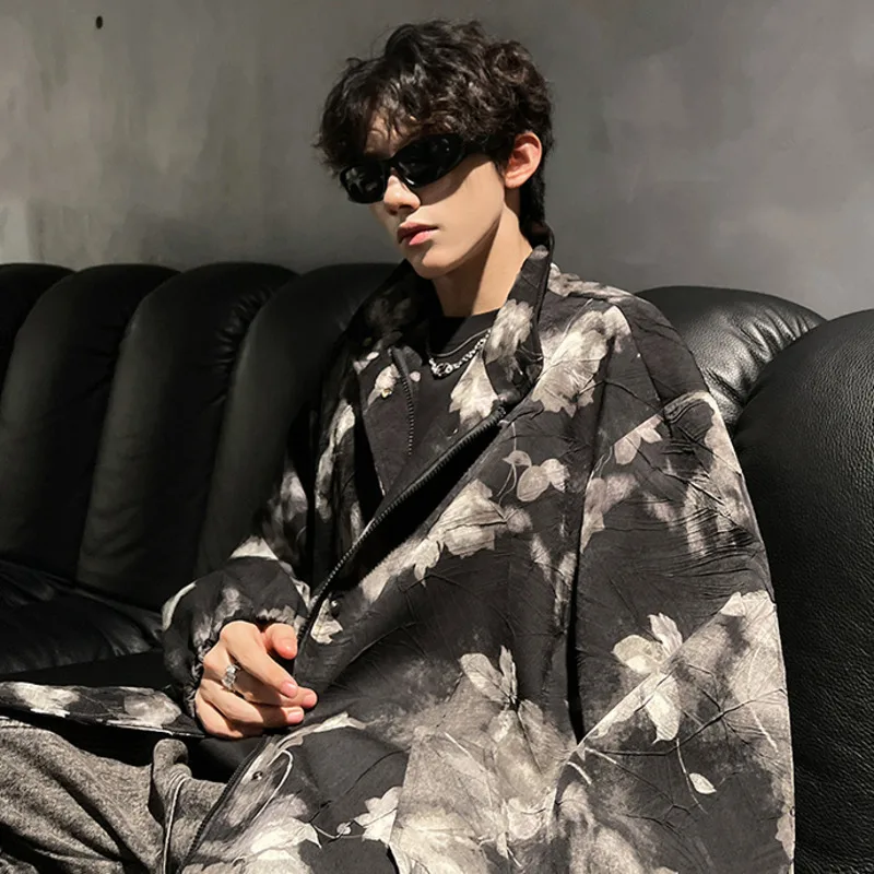 LUZHEN Blazer moda pintura Tie-dyed Floral hermoso tinta lavado abrigo hombres 2025 nuevo Original elegante chaqueta Casual suelta JY5583