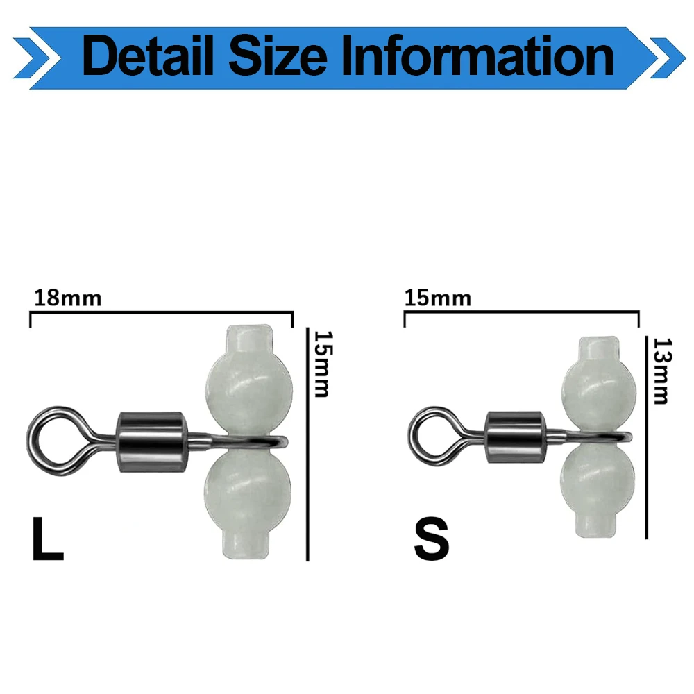 30Pcs 3 Way Swivels Fishing Connector T Turn Swivel Glow Cross line bead Rolling swivel jig Fishing Tackle Accessories