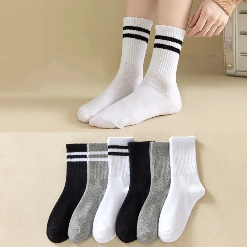 6 Pairs Women\'s Mid Socks Solid Color Breathable Comfortable In Autumn Winter Sweat Absorbing High-Quality Casual Socks Sports