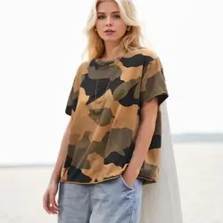 Dimanaf 2024 Plus Size T-Shirt Women Lady Tops Loose Cotton Camouflage Summer Short Sleeve Tees O-Neck Shirt