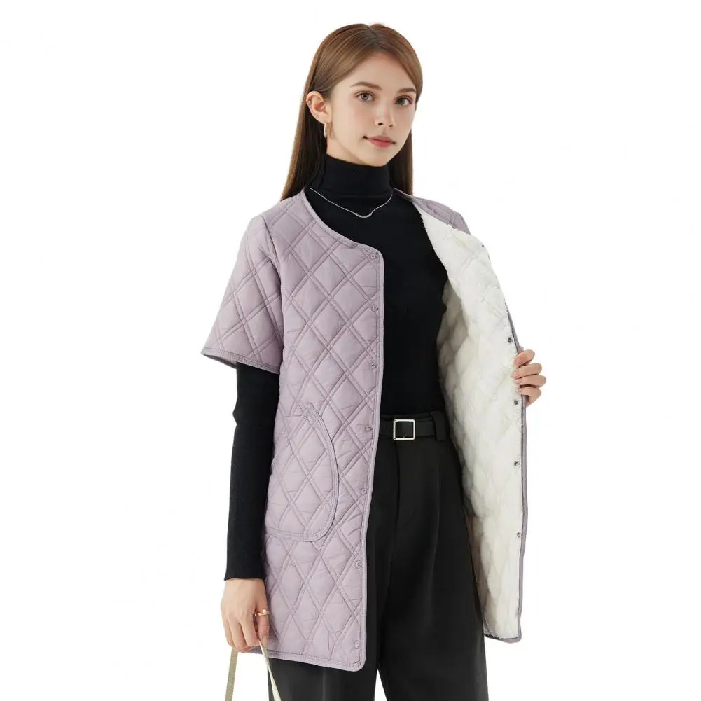 2026 Winter Down Coat Padded Round Neck Pockets Buttons Closure Windproof Heat Retention Daily Cold Weather Inner Layer Clothes