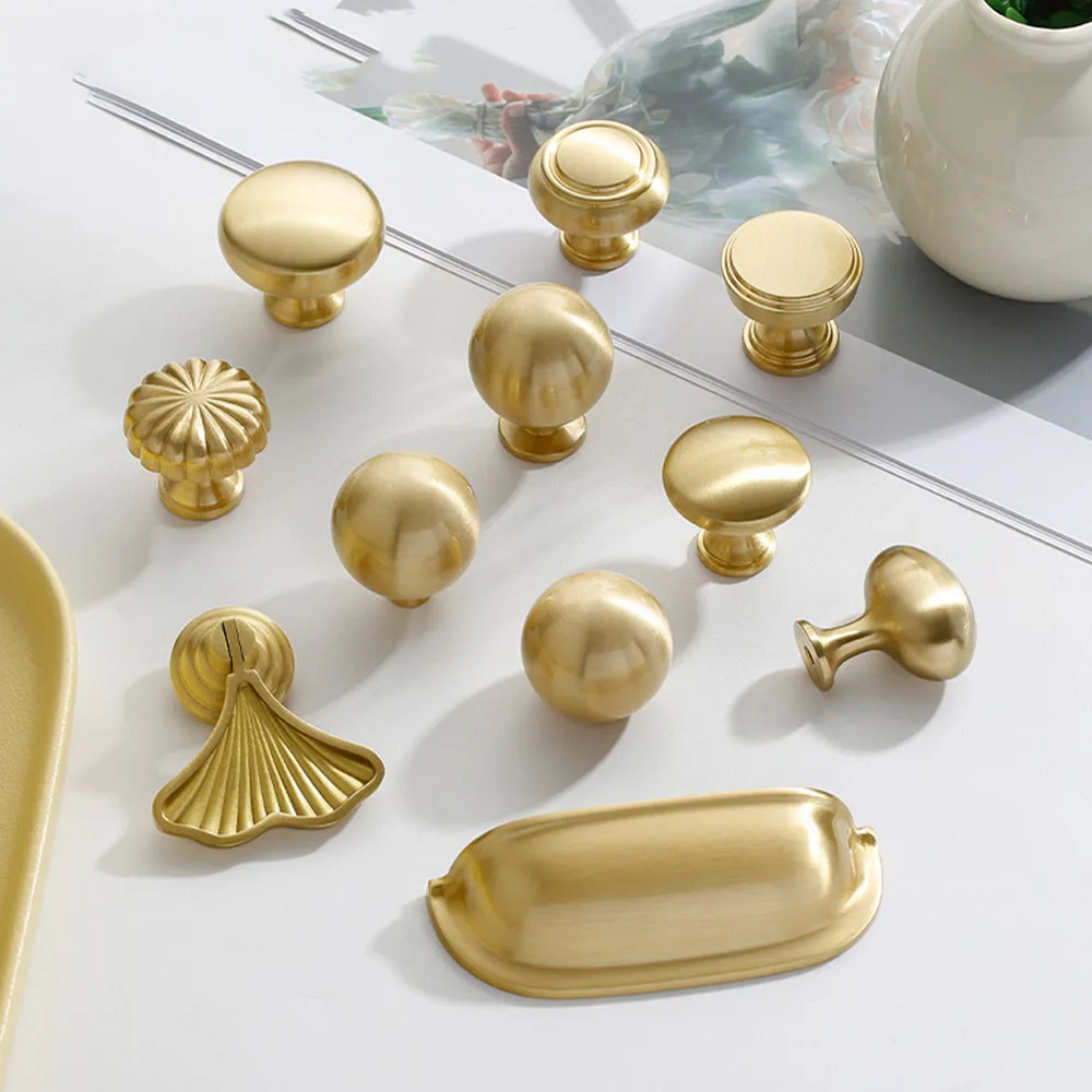 The Simplest Knob and Handle Gold Round Handle French Nordic Drawer Pull Cabinet Door Knobs Solid Brass Decor Hardware
