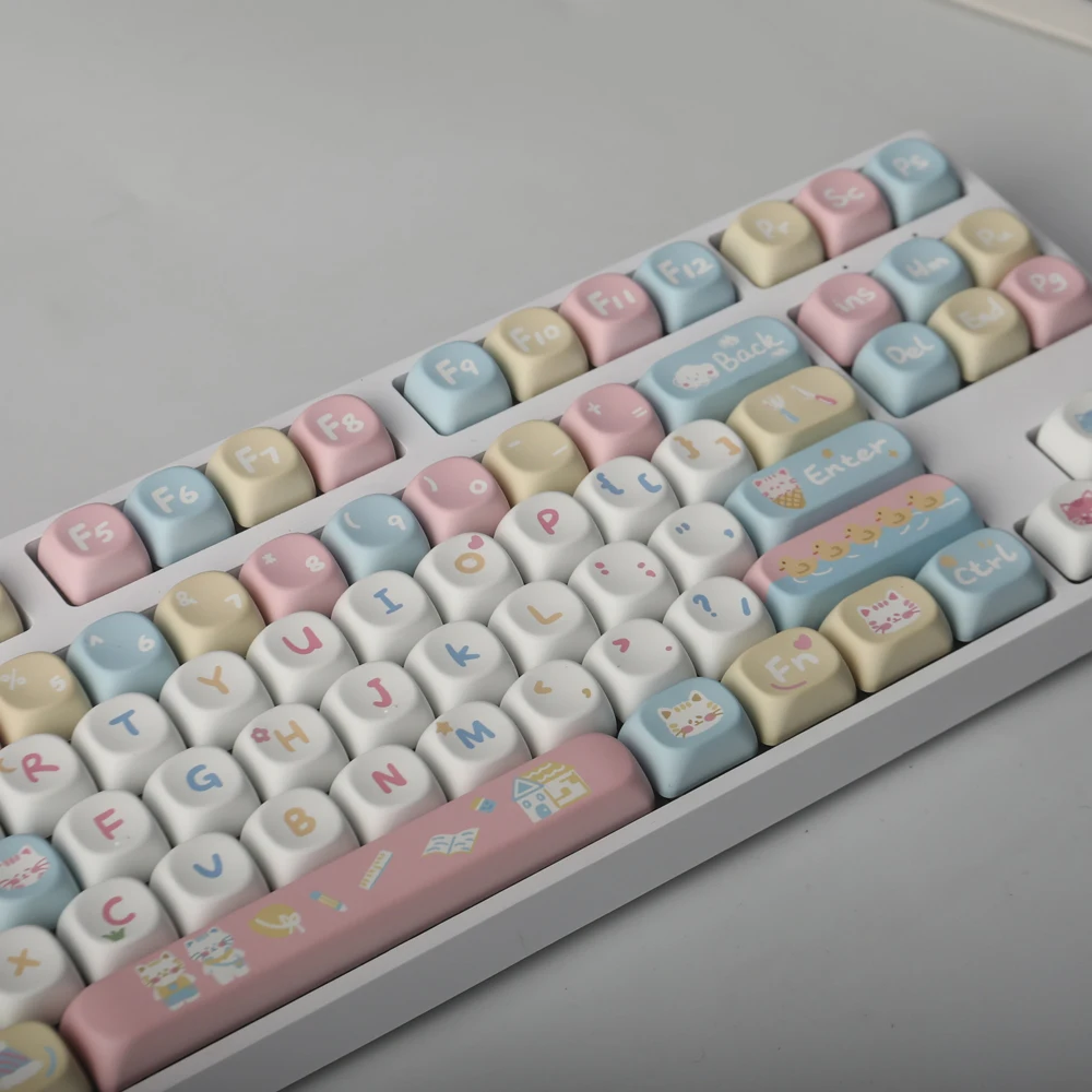 Round Macaron Keycap MOA Profile Keycaps PBT Dye Sublimation Cat Candy Color Key Caps For MX Switch Keyboard 2.25U 2.75U Space