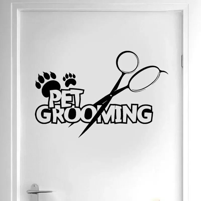 Pielęgnacja zwierząt domowych ścianę salonu naklejka Home Decor Paw Pet Store znak klinika weterynaryjna zwierzęta drzwi okno naklejki Vinyl murale 2079 — zdjęcie 2