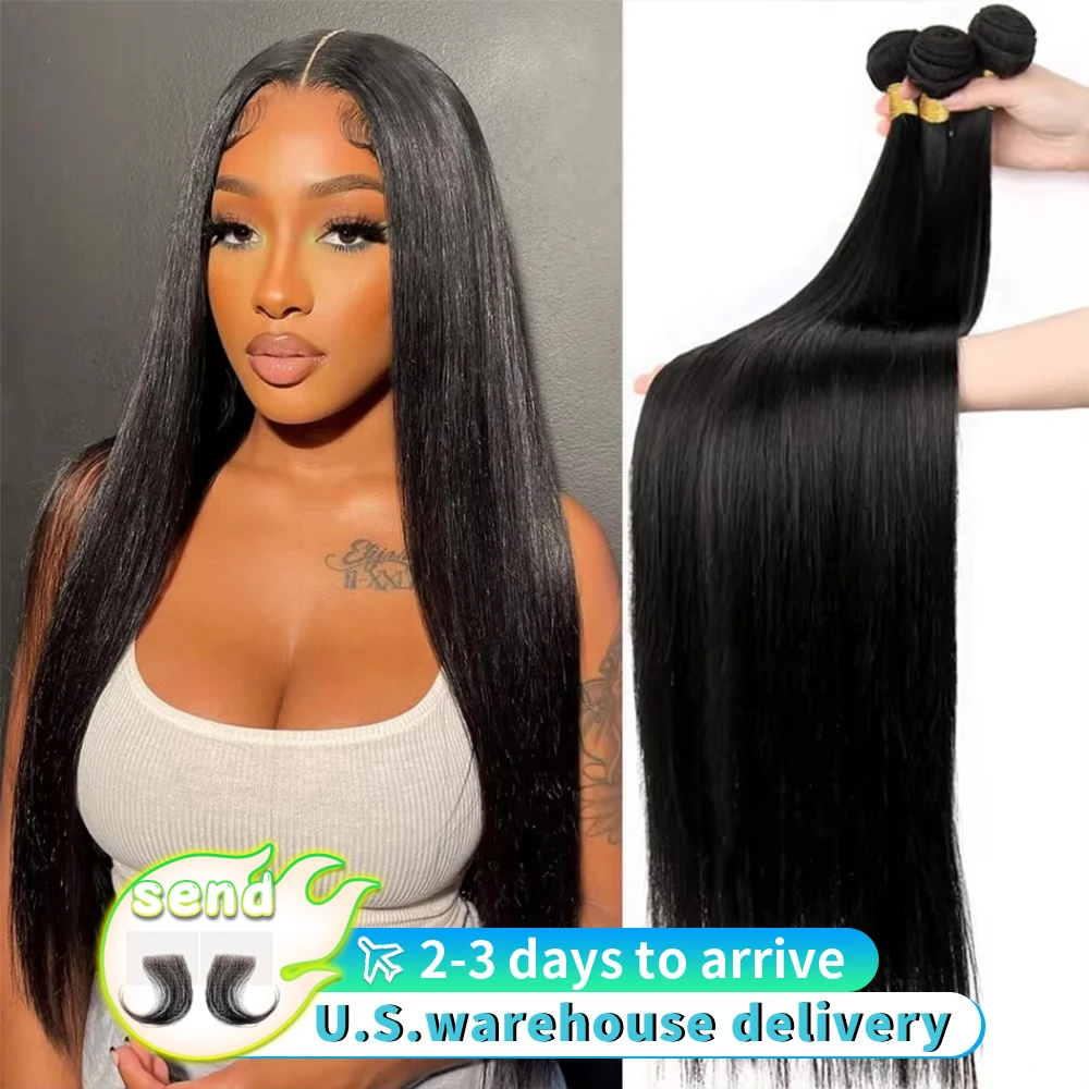 

12A Straight Human Hair Bundles Brazilian Remy Hair Weave Bundles 3 Bundles 22 24 26 Inch Human Hair Extensions For Black Women