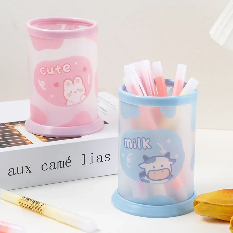 Kawaii Pen Holder Desktop Organizer INS New Fashion Cute Bear Bunny Office Stationery Box Makeup Pencil Holder Brush Stand